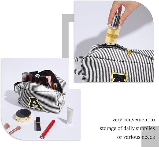 YOOLIFE Monogram Initial Makeup Bags - Personalized Black Cosmetic Case for Women & Teens