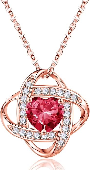 Iefil 925 Sterling Silver Love Knot Birthstone Necklace, Natural or Created Gemstone, Anniversary Birthday Gifts for Women, Jewelry Gifts for Wife Mom Girlfriend