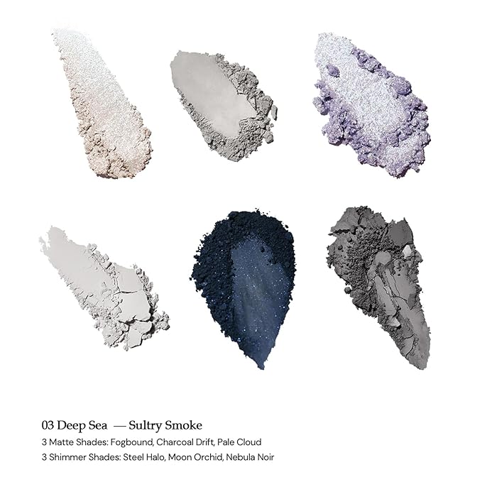 Flower Knows Shell's Jewel 6-Color Makeup Palette,Eyeshadow,Blush,Highlighting & Contour All-in-One Face Makeup Palette with 4 Matte+2 Shimmer Smoky Shades(03 Deep Sea,0.23 Oz)