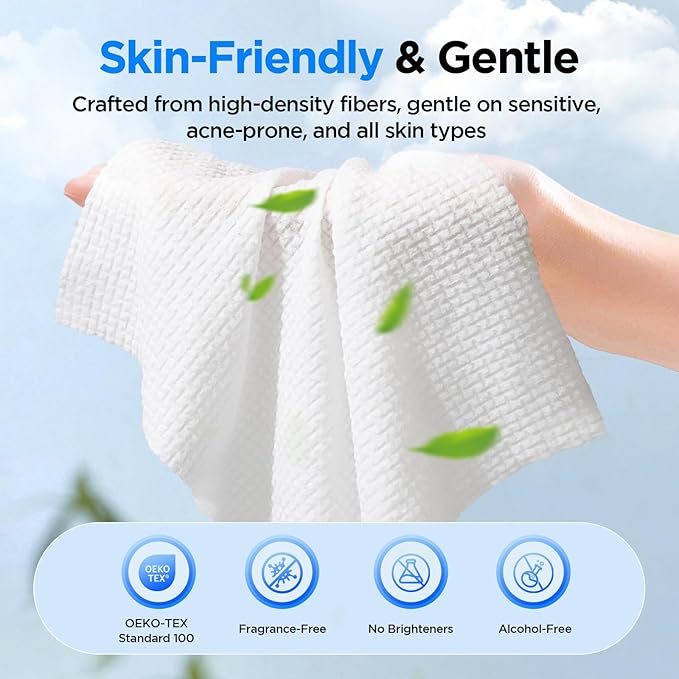 ITO Disposable Face Towel, Ultra-Soft 1-Second Quick-Dry Face Towels, Gentle for Sensitive Dry Oily Skin, Facial Towels for Daily Cleansing Makeup Removal (180 Count EF Texture)