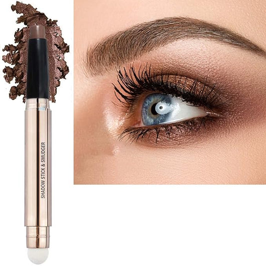 Brown Eyeshadow Stick Makeup, Highlighter Matte Cream Eye Shadow Pencil, Waterproof Hypoallergenic Long Lasting Crayon, Glitter Primer Palette Shimmer Eyeliner Pen wiht Soft Brush