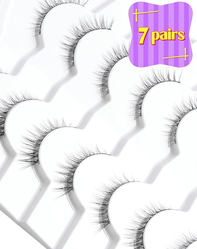 Onlyall Wispy Lashes - Natural Look False Eyelashes, Flared, Soft Fluffy, 7 Pairs D-K74