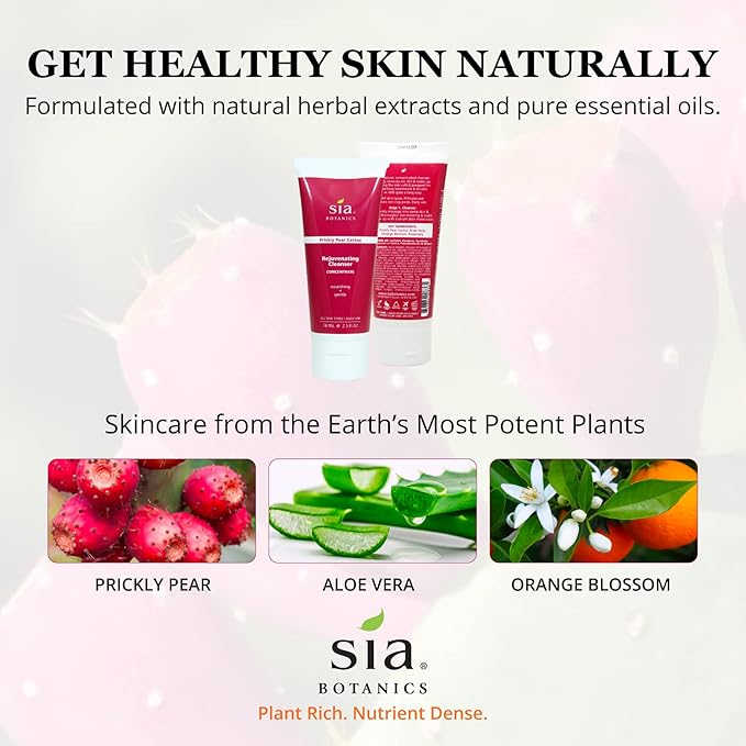 Sia Botanics Rejuvenating Facial Cleanser (74ml/2.5oz Eco Tube) | Face Wash w/Prickly Pear, Aloe Vera, Orange Blossom | Natural, Clean, Botanical Skincare for Women