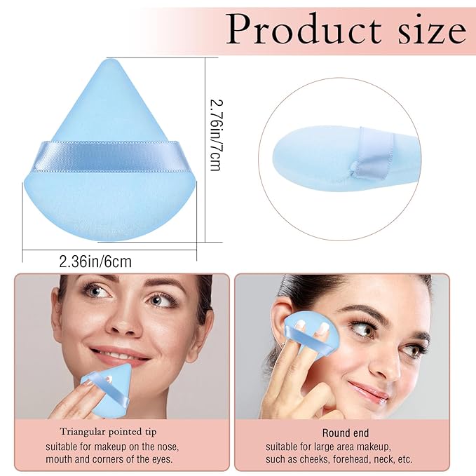 Pimoys 6 Pieces Powder Puff Triangle Makeup Puffs for Face Powder Setting Powder Cosmetic Foundation Blending Sponge Beauty Makeup Tool, Black and Blue