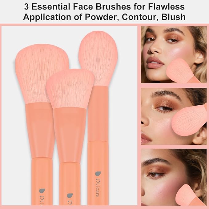 DUcare Professional Makeup Brushes Set 8pcs with Case, Make up Brush Set Kabuki Foundation Contour Blending Face Powder Blush Concealers Eyeshadow Eyebrow Brush Synthetic, Travel Gifts Set Salmon Pink