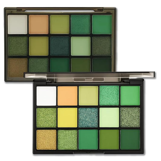 Erinde Green Eyeshadow Palette, 15 Colors Forest Emerald Lime Eye Shadow Palette, Matte Shimmer Metallic Glitter, Highly Pigmented Blendable Smokey Makeup Kit for Cosplay, Halloween & Parties