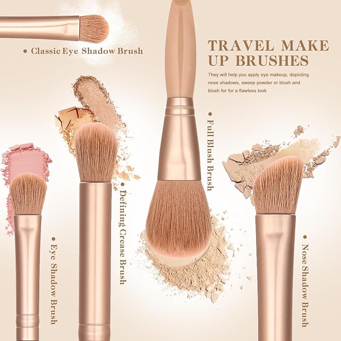 Travel Makeup Brush Set, travel make up brushes sets mini eye shadow kits small size eyeshadow case eyes makup brushed makeuo soft brushs basic cosmetic profesional tools (Apricot)
