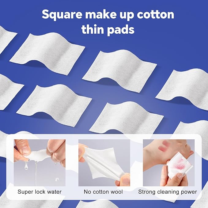 Square Cotton Pads for Face (475 Count) - 100% Pure Cotton, Soft Lint-Free Makeup Remover Pads for Facial and Eye Use, Double-Sided Design to Save Water and Hypoallergenic (75 Thick & 400 Ultra-Thin)