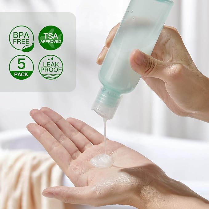 Travel Bottles for Toiletries 3.4 oz - Travel Size Containers for Shampoo Plastic - Small Empty Lotion Squeeze Bottle for Liquid TSA Approved - Leak Proof Mini Conditioner Refillable 100ml