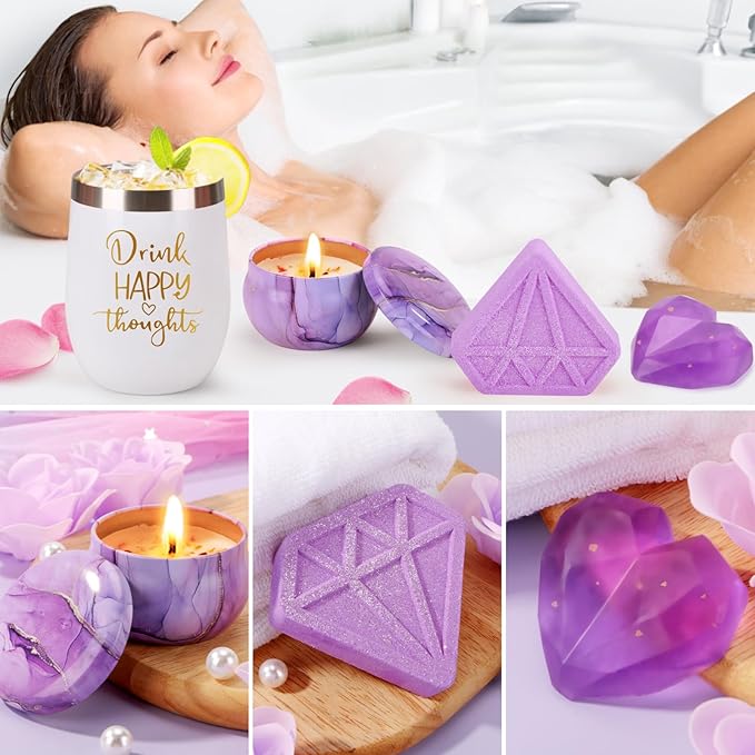 Birthday Gifts for Women Self Care Gift Set, Purple Relaxing Spa Gift Baskets Care Package Get Well Soon Gifts, Unique Christmas Gifts for Mom Her Sister Friend Wife Grandma Girlfriend