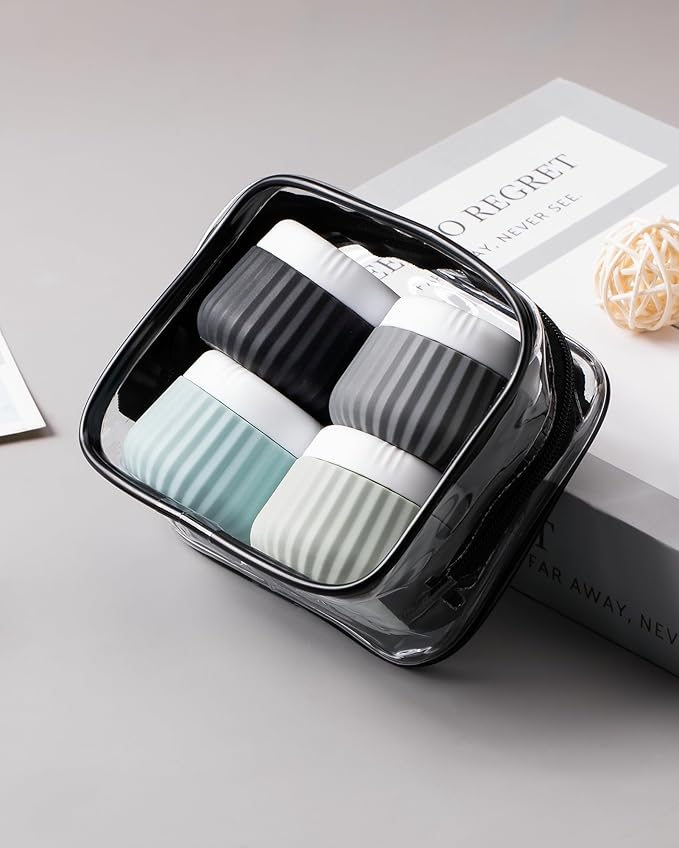 Travel Containers for Toiletries 4 Pack, TSA Approved Travel Size Toiletries, Travel Size Containers, With Clear Bag Leak Proof Silicone Jars, Travel Essentials Creams Jars Carrying Small Items