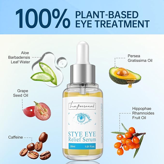 LA.PERSONAL Stye Eye Treatment, Chalazion Remover, Eye Serum for Styes Chalazion and Blepharitis Treatment, with Avocado oil, Sea buckthorn oil & Caffeine 1.01 Fl oz/30 Ml