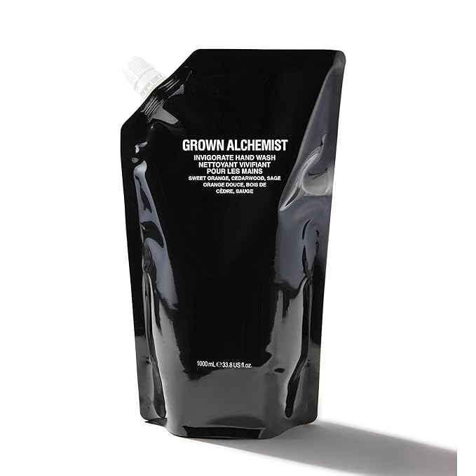Grown Alchemist Invigorate Hand Wash Refill Pouch, Sweet Orange, Cedarwood, Sage. Soothe, Soap to Cleanse & Nourish Skin, (1L).