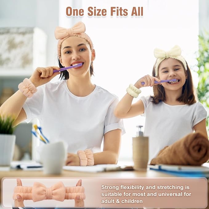 Spa Headbands for Women with Wristband Set: Facial Makeup Headbands for Girls & Teens - Soft Coral Fleece Elastic Hair Wraps with Wrist Accessories for Washing Face Shower Bath Beauty Skincare Gifts