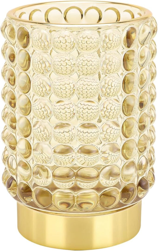 DASITON Makeup Brush Holder Organizer, Crystal Cosmetic Make Up Brush Holder, Glass Makeup Brushes Storage Organizer, Vintage Make Up Cup Desk Pen Pencil Holder, Toothbrush Holders (Yellow L)