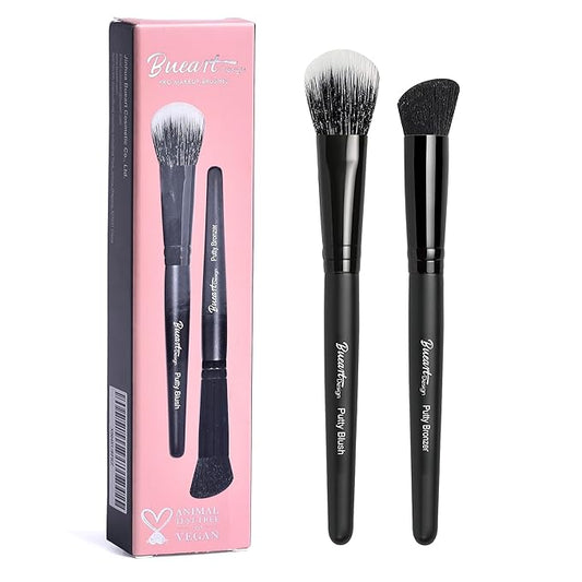 Bueart Design Putty Blush& Putty Bronzer Makeup Brush Set for Applying Blending Blush,Mineral Powder,Bronzer,Liquid Cream Foundation,Soft Dense Bristles,Vegan&Cruelty-free,M12