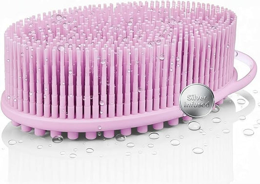 Silver Infused Silicone Body Scrubber Shower - Gentle Back Scrubber Soft Bristles - Avilana Premium Dual Sided Bath Brush Massage - Advanced Material Loofah Alternative - Gift Women Men