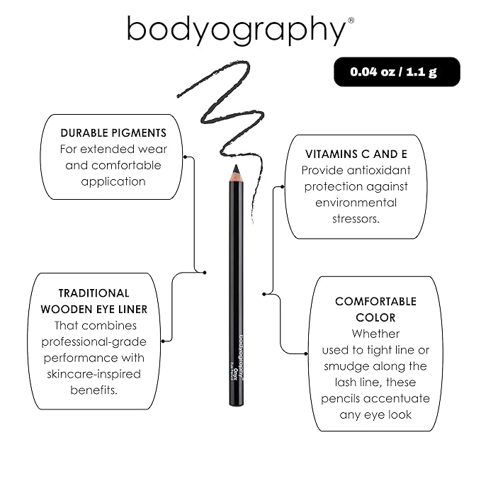 Bodyography Cream Eye Pencil, Midnight Blue - Navy Wooden Eyeliner for Eyes & Eyebrows, Long-Lasting Cruelty-Free Coconut Oil Cosmetic Liner