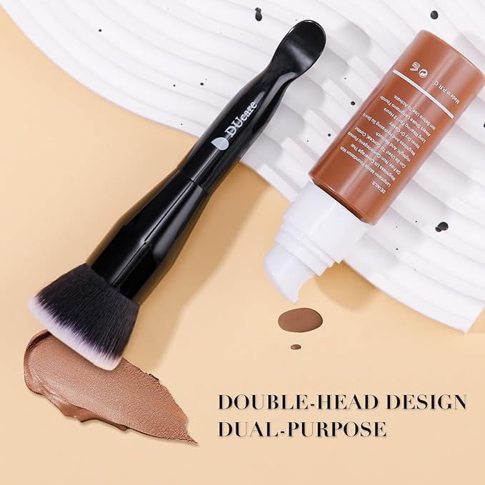 DUcare Foundation Brushes Flat Top Dual-Ended Kabuki Brush for Liquid, Cream and Powder Face Makeup With Handle