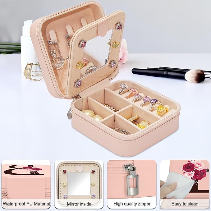 Birthday Gifts for Women,Initial Canvas Tote Bag,Monogrammed Gift for Women,16oz Initial Glass Cup,Makeup Bag with Zipper,Jewelry Organizer Box,Personalized Gifts for Mom-B