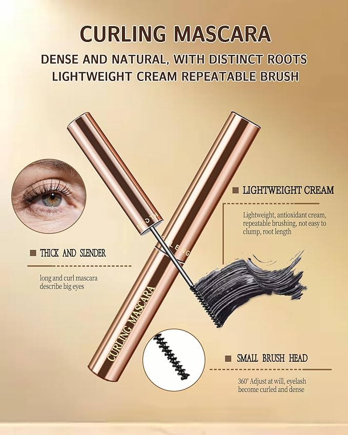 Slim Brush Mascara for Mature Older Women 60 Plus Set,2 Pcs Black Volume and Length Waterproof No Smudge Eyelashes, Lengthening Tube Hypoallergenic Straight Thinning Mascara, for Sensitive Eyes Makeup