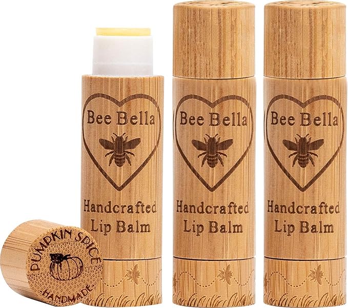 Bee Bella Lip Balm Pumpkin Spice (3 Pack)- With Beeswax, Coconut Oil, Jojoba Oil, Vitamin E Oil, Argan Oil and More for Soft and Smooth Lips - Long-Lasting Moisture - Handmade in the USA