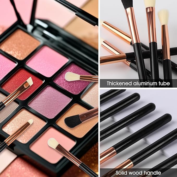 Eye Makeup Brush Set, 6Pcs Professional Soft Make Up Brushes Tools，for Blending Eyeshadow Concealer Eyebrows Eyeliner（Black-YA01）