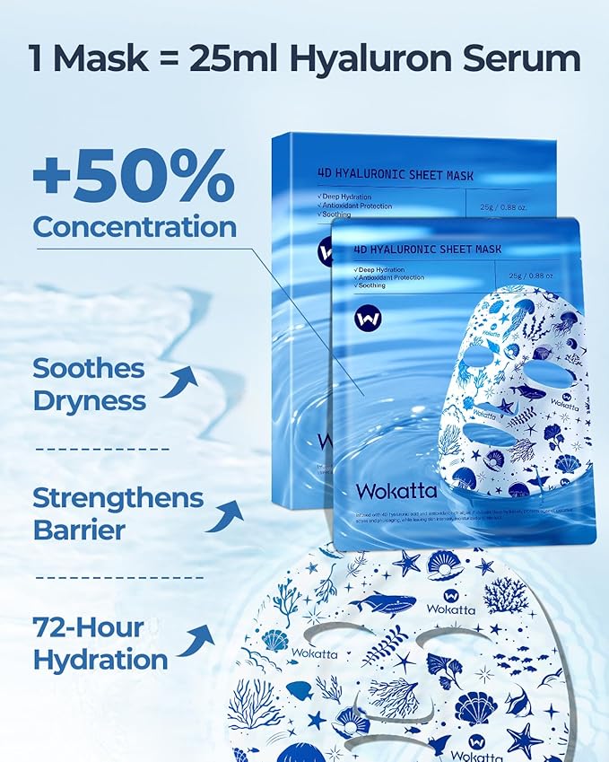 6 Pack Collagen Face Mask Bulk, Hydrating Face Masks Sheets Skincare with Hyaluronic Acid, Peptide - Deep Moisturizing, Soothing, Anti-Aging Facial Masks Spa Gifts for Women Skin Care