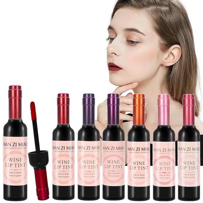 Wine Lip Tint Set of 6 Colors Moisturizing Liquid Lipstick & Velvet Lip Gloss Long-Lasting Waterproof Lips Stain with Non-Drying Formula For Soft Natural Lips Daily & Party Makeup Kit
