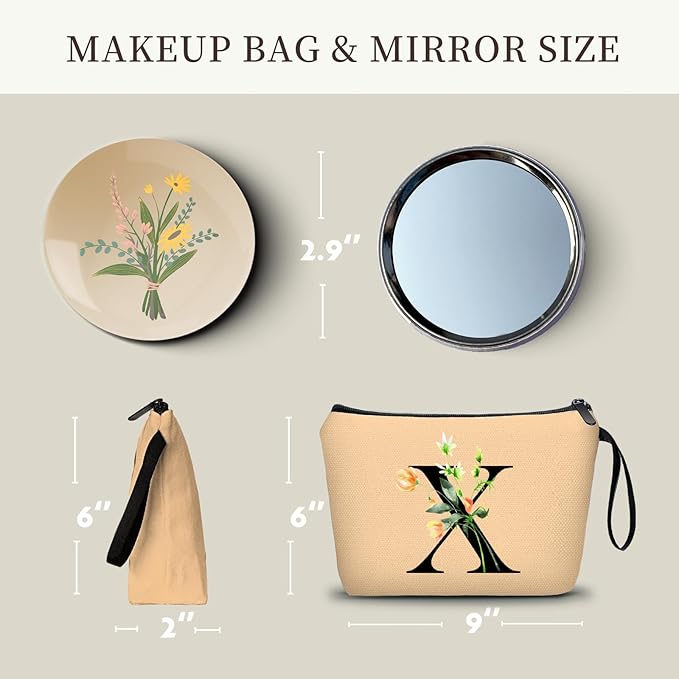 Happy Birthday Friendship Bridesmaid Team Gifts for Employees Women Mom Aunt Daughter Teenage Girl Personalized Make up Cosmetic Bag Travel with Mirror Mothers Day Christmas Graduation X