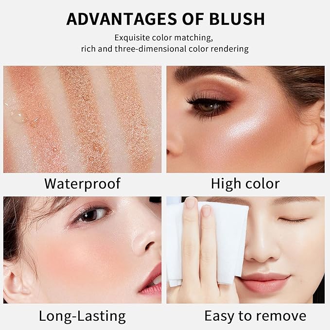 Blush Palette, 6 Colors Highlighter Blush Powder Makeup, Long-Wearing, Smudge Proof, Natural-Looking, Blendable Cruelty-Free Matte Finish, Cream Contour Palette and Blush Palette Face Makeup
