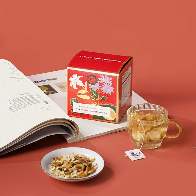 Dendrobium Tangerine Peel Herbal Tea Gift Set – Caffeine-Free Chinese Wellness Blend for Immunity & Liver Health | 20 Tea Bags + 100g Rock Sugar | Natural Ingredients | Premium Holiday Gift Box for Parents & Tea Lovers