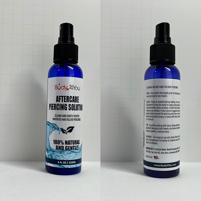 BodyJ4You Piercing Aftercare Spray - Saline Solution Natural Keloid Bump Removal - Ear Piercing Cleaner Nose Septum Belly Button Cartilage - Sea Salt Aloe Vera Rosemary - Fine Mist 2 Fl Oz