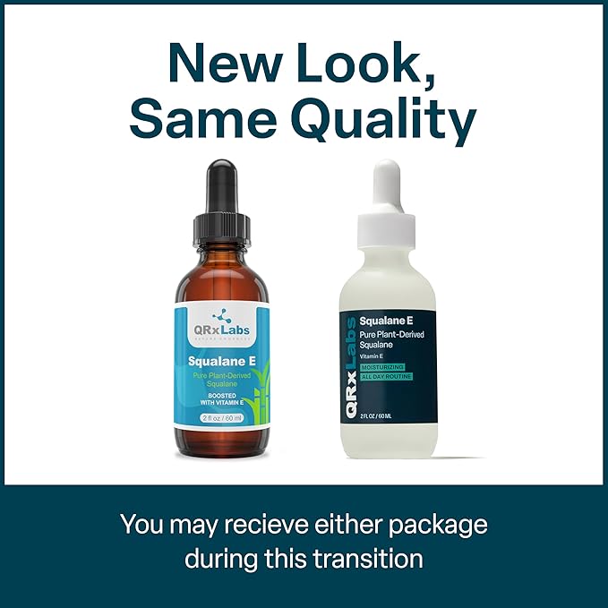 QRxLabs Pure Organic Squalane Oil & Vitamin E Oil for Face & Skin - 2 Fl Oz - USDA & ECOCERT Certified Organic Sugarcane - Hydrating Facial, Body & Hair Formula - Reduces Fine Lines & Wrinkles