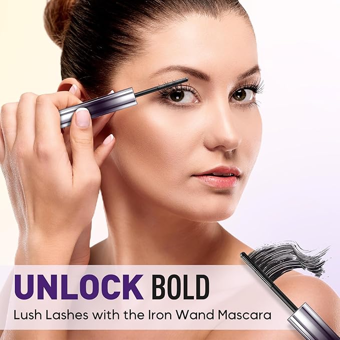Iron Wand Mascara, Metal Wand Mascara Black Washable Metal Mascaras, Waterproof Long-Lasting 3D Curling Eyelash Iron Mascaras with No Flaking (Black)