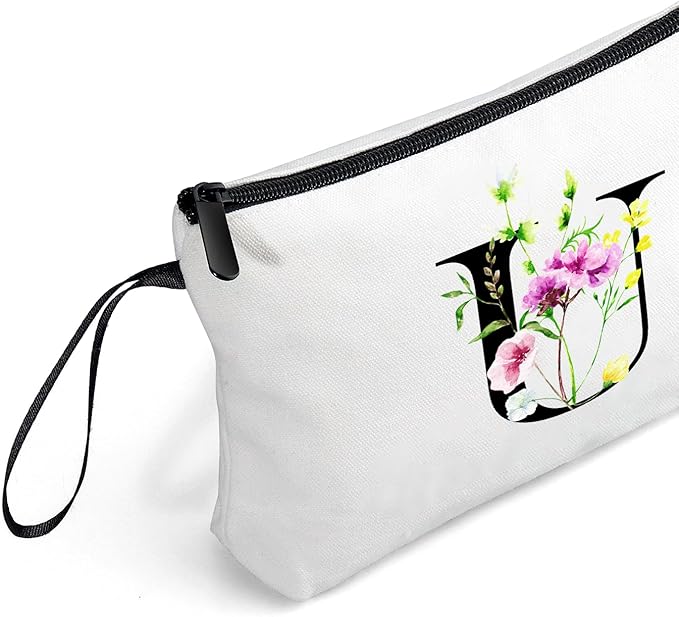 SEAMOON Birthday Bridal Shower Unique Initial Gifts for Women Mom Sister Daughter Friend Bff Personalized Travel Makeup Cosmetic Bag with Mirror Valentines Mothers Day Christmas Graduation U
