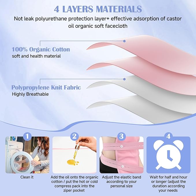 Castor Oil Pack Wrap, 9 Pcs Organic Castor Oil Packs Kit for Entire Body Neck Shoulder Waist Back Hand Knee Leg and Feet, Reusable Pads Kit for Hot/Cold Castor Oil Compress for Woman/Man【Pink】