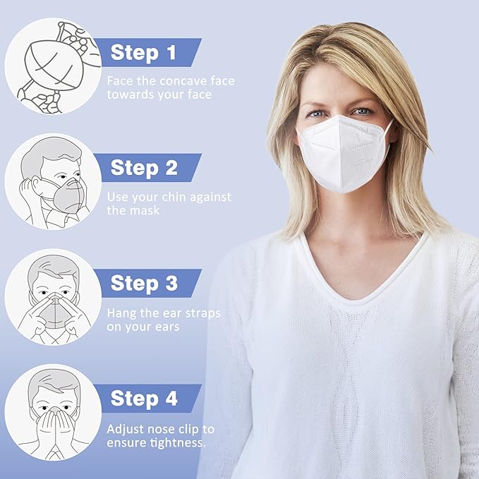 Pruk 50 Pack Masks, 5-ply Face Mask, Protective Cup Dust Mask, Disposable Mask with Nose Clip and Earloop