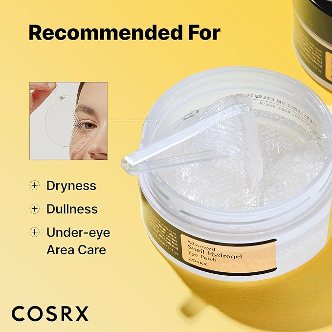 COSRX Advanced Snail Hydrogel Eye Patch (60pc), Gel Serum Mask, Puffy Undereye Treament, Fine Lines, Refresh, Hydrate| Paraben free, Korean Skin Care