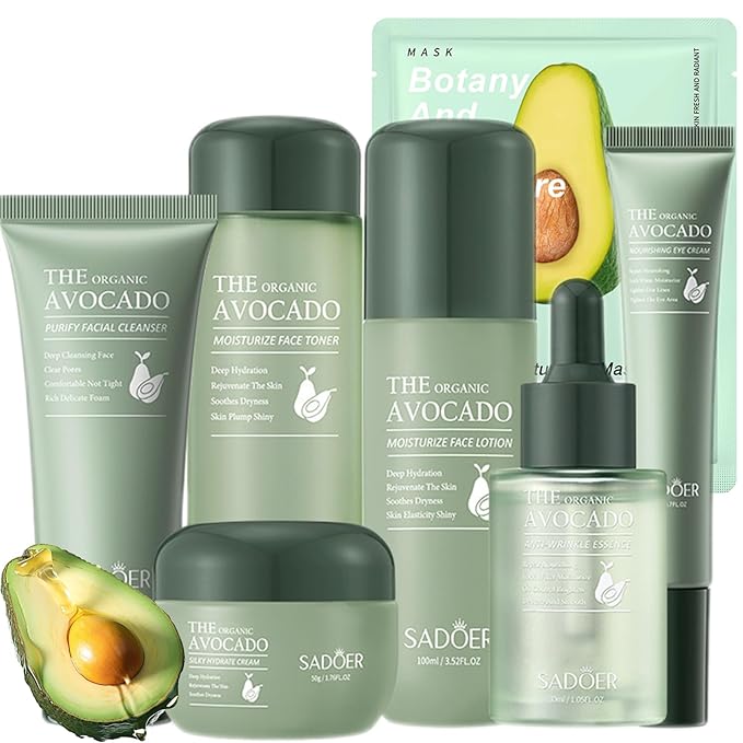 Avocado Skin Care Set, 11-In-1 Skincare Gift Set With Facial Cleanser, Face Serum, Face Cream, Eye Cream, Toner, moisturizing lotion& Facial mask. Skin Care Kit For Women Men