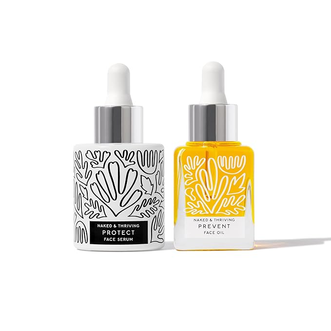 Naked & Thriving Limited Edition Day Set | Protect Antioxidant Day Serum (30 mL) + Prevent Anti-Aging Face Oil (35 mL) with Hyaluronic Acid, Moringa and Rosehip Oil | 65 mL/2.18 fl oz (Set of 2)