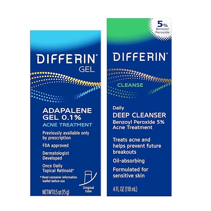 Differin Acne Skin Care Kit, Differin Gel Retinoid Acne Treatment for Face with 0.1% Adapalene & 5% Benzoyl Peroxide Face Wash & Body Wash, Designed for Pimple and Acne Prone Skin