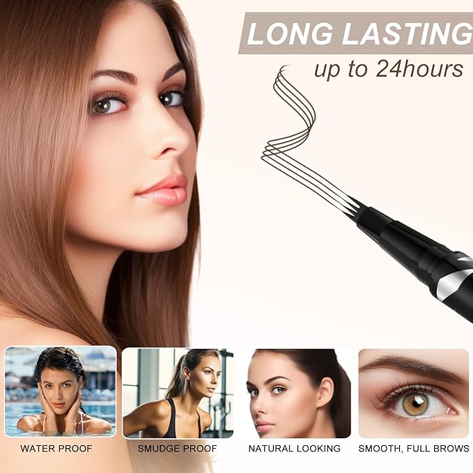 LAVONE Eyebrow Pen,2-IN-1 Dual-ended Waterproof Eyebrow Pencil,with 4 Tip Microblading Eyebrow Pen and Ultra-Precise Brow Pencil,Dual-ended Eyebrow Brush,for Natural Looking - Black Brown