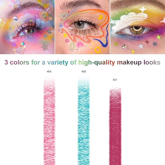 3 Colorful Eyeliner Pen Set, Eye Shadow Pencil, Pearl Eyeliner Kit Metallic Glitter Colored Eye liner for Women Eye&Lip Liner Professional Waterproof Eye Makeup (3PCS B)