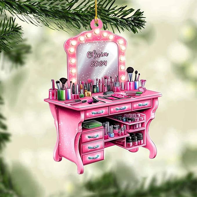 Personalized Makeup Tools Ornament – Custom Beauty Christmas Tree Decoration, Holiday Keepsake Gift for Makeup Artists, Cosmetologists, Beauty Lovers, Salon Owners, Families and Coworkers (MKH4)