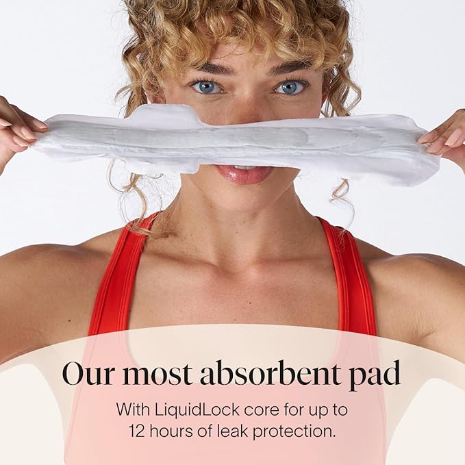 Cora 100% Organic Cotton Topsheet Pad | Ultra Thin Period Pads with Wings | Extra Heavy Overnight Absorbency | Unscented Ultra-Absorbent Sanitary Pads for Women (48 Count)