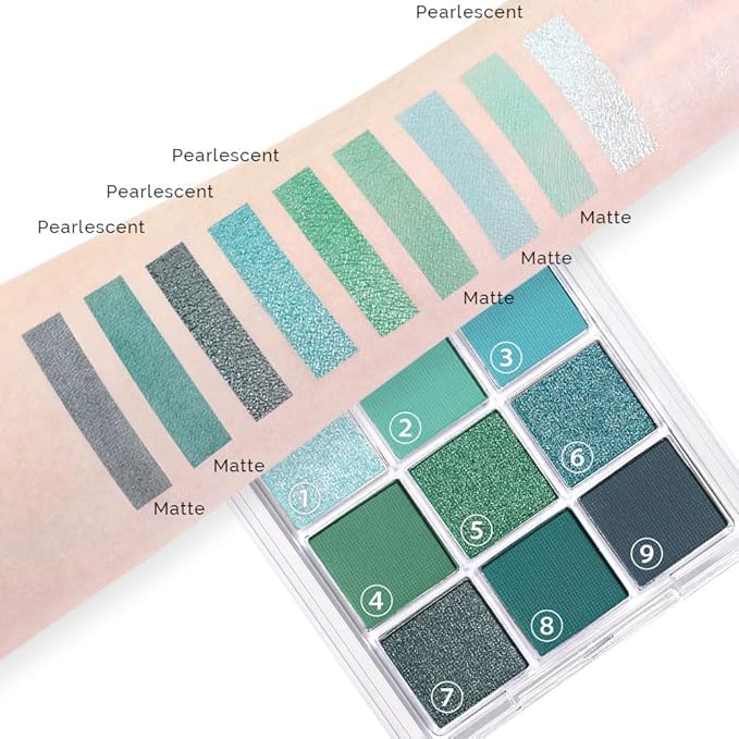 9Colors Green Avocado Color Colorful Bright Eyeshadow Palette Makeup,Matte Sparkle Eye Shadow Palette Long Lasting Waterproof,Emerald Bright Eyeshadow Palette