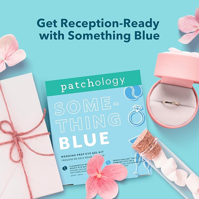 Patchology Bridal Shower Gift Box – Something Blue Cooling Under Eye Patches for Brides & Bridesmaids, Depuffing & Firming Gel Masks with Peptides & Bakuchiol – Wedding Skincare Gift Set
