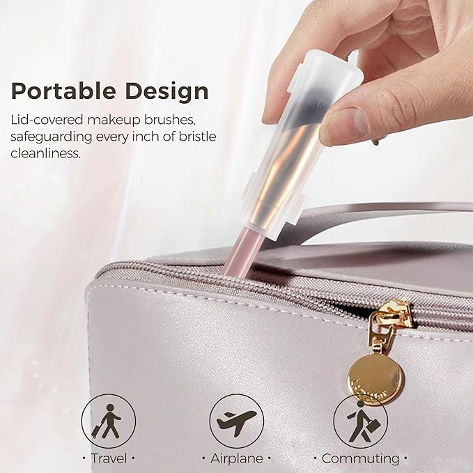 Concealer Brush with Travel Cover – Angled Under Eye Makeup Small Foundation Precision Face Blending Brush for Color Corrector & Nose Contour, Soft Vegan Bristles for Sensitive Skin (PINK)