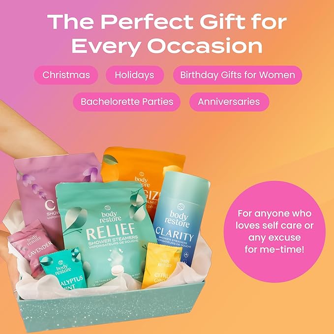 Body Restore Shower Steamers Aromatherapy 6 Pack - Birthday Gifts for Women, Men, Travel Essentials, Stress Relief, Relaxation, Self Care - Citrus